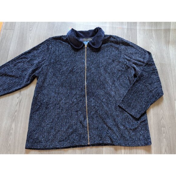 IB Diffusion Womens Navy Chenille Zip-Up Jacket W/ Velvet Collar L - Picture 4 of 8